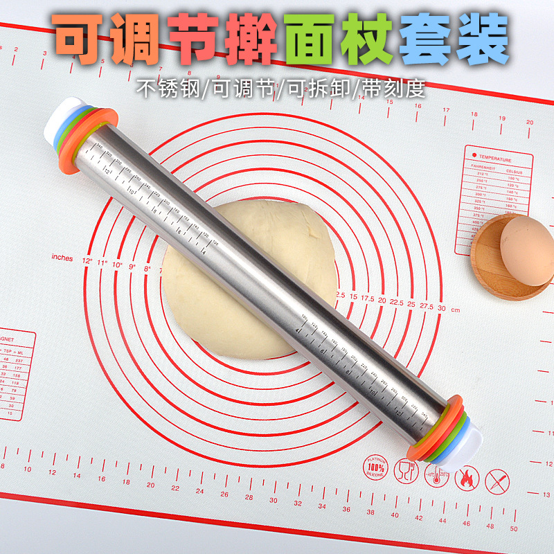 17inch Adjustable Stainless Steel Rolling Pin with Thickness Scale Flour Stick Dough Kneading Tool in Stock