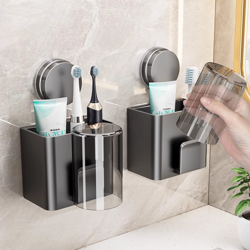 Органайзер для электрической зубной щетки с присоской, держатель для стакана для полоскания рта, зубная паста, настенный, без сверления, подвесная полка для ванной