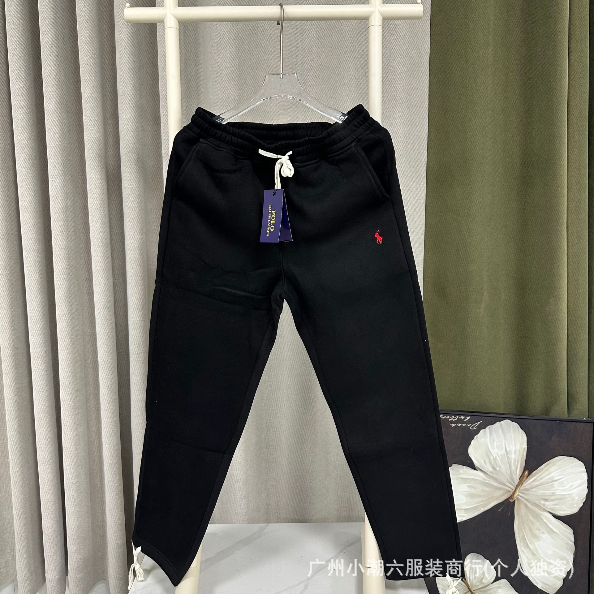 Foreign Trade Supply Rl War Horse Pure Cotton Fleece Embroidered Sweatpants Men's Drawstring Jogger Straight-Leg Sports Pants Casual Pants