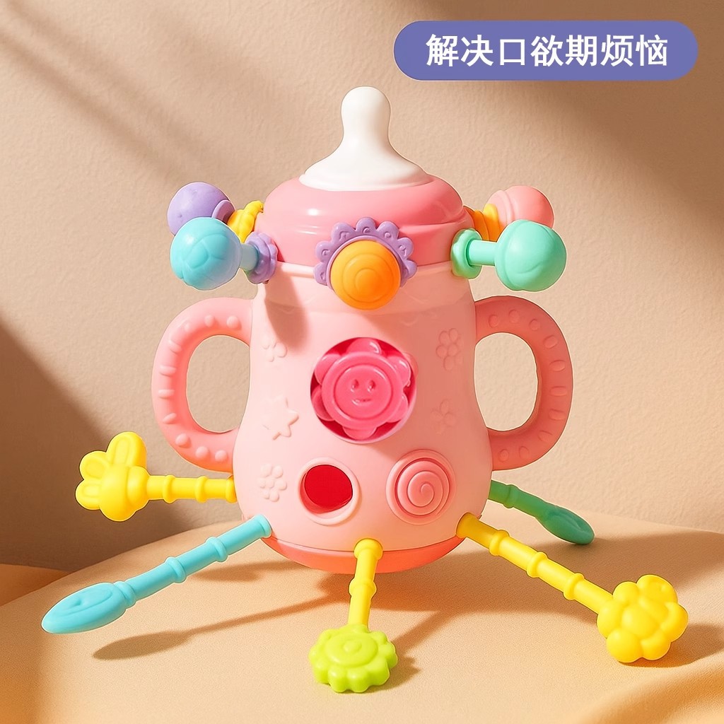 Newborn Baby Bottle Pull-Up Toy to Grasp Fingers and Exercise Pumping Music to Soothe Early Education Bottle Grip Music