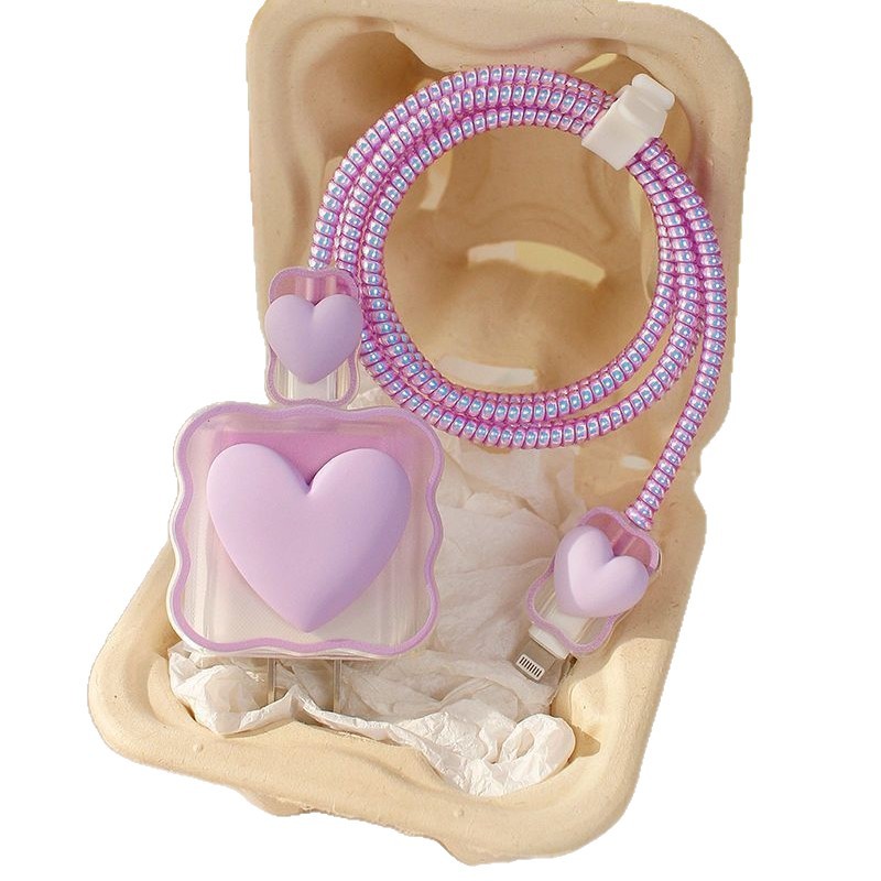Pink Gradient Heart Wave 20W Charging Head Cover Suitable for Apple 16 Charger Protective Cover Cable Bite Anti-Breakage