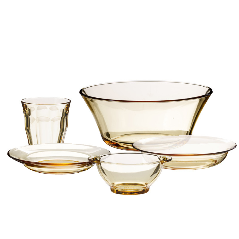 Sparnico High Borosilicate Glass Heat Resistant Amber Tableware Plate Bowl Deep Plate Water Cup Noodle Bowl Soup Bowl Fish Plate Set