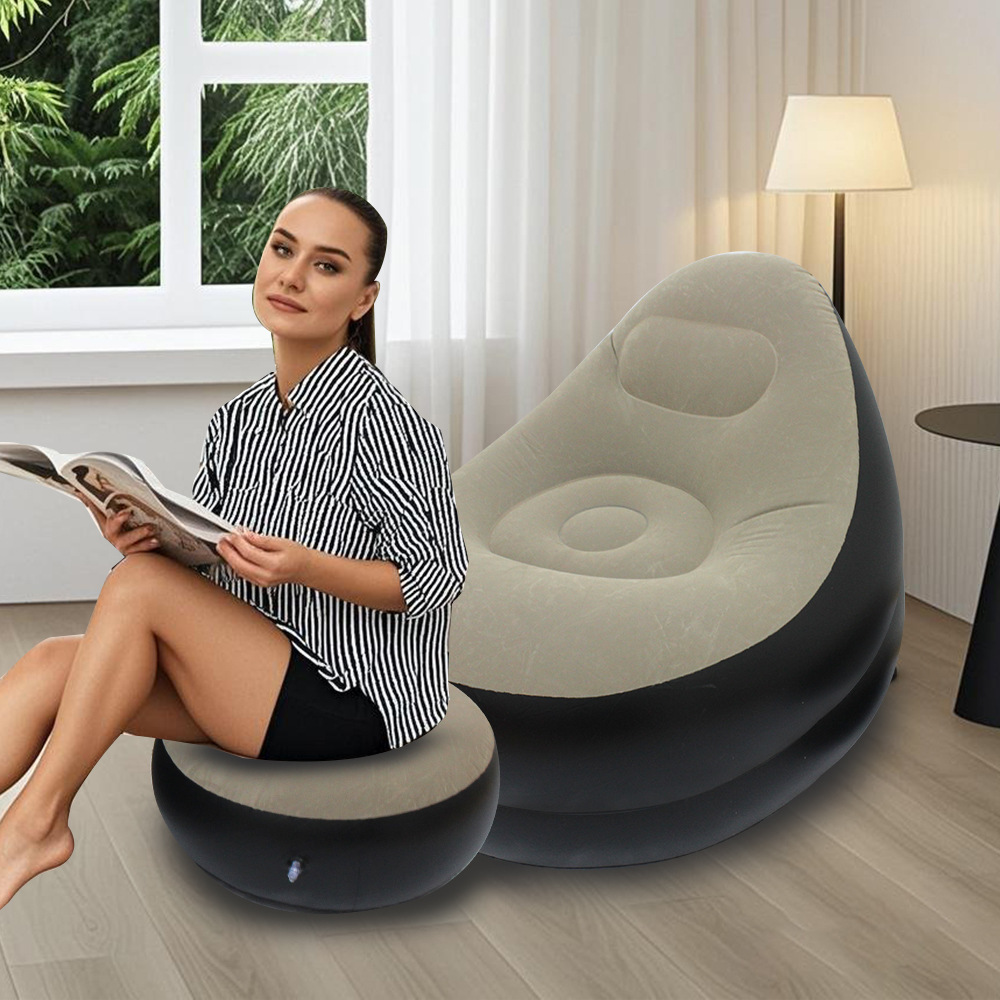 New Inflatable Sofa with Foot Pump, Pvc Flocking Lazy Sofa, Foldable Storage Single Inflatable Recliner