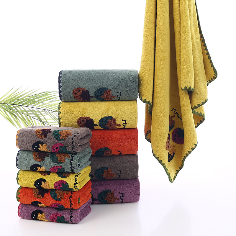 Strawberry Towel Embroidered Coral Fleece Towel Bath Towel suit Increase Thickened Household Bath Towel Gift Factory Wholesale