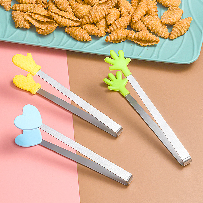 Factory Palm silicone small ice clip stainless steel mini food clip food clip creative coffee sugar clip wholesale