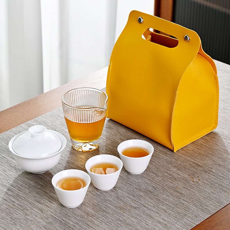 Outdoor Travel Tea Set Wholesale Ceramic Quick Cup Simple Three Cups High-end Car Portable Gift Printed logo