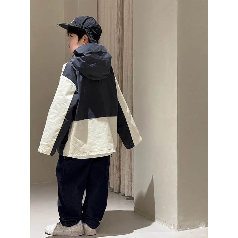 2025 New Spring Wear Boys' Work Coat Spring and Autumn Children's Spring Wear Charge Clothes Boys Contrast Color Outdoor Top