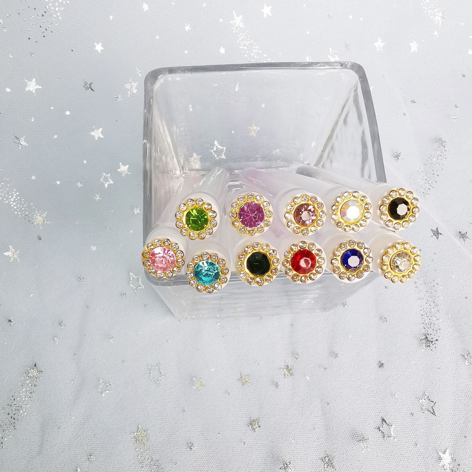 Disposable Crystal Rod Eyelash Brush with Drill Test Tube Inlaid with Metal Drill Transparent Independent Eyelash Brush