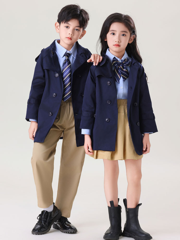 Classic Boys' Trenchcoat Coat Mid-long Girls' Coat Spring and Autumn Children's Trenchcoat British-style Mid-long Coat