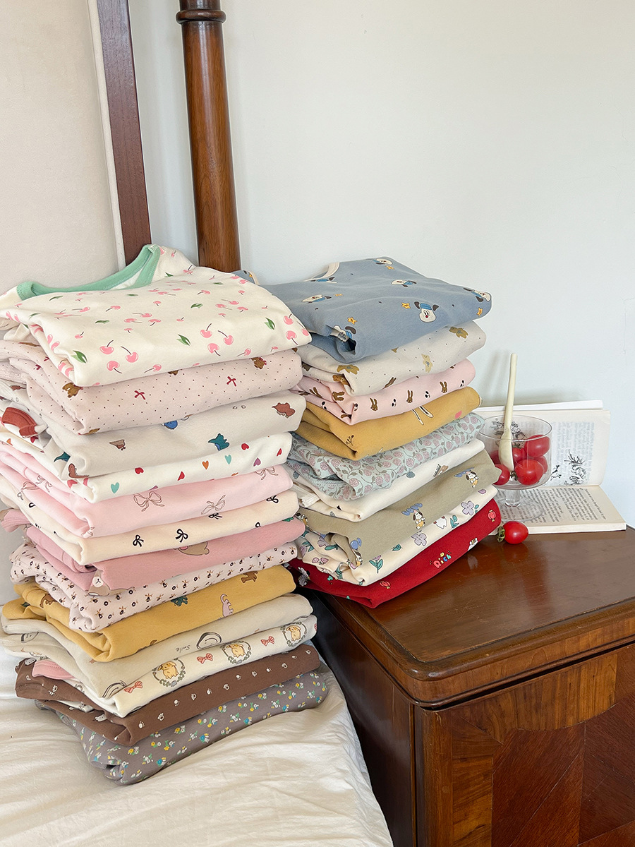 Children's Pajamas Class a Pure Cotton Boneless 280g Wool Pull-Up Home Clothes Boys and Girls Baby Cartoon Intimates Set