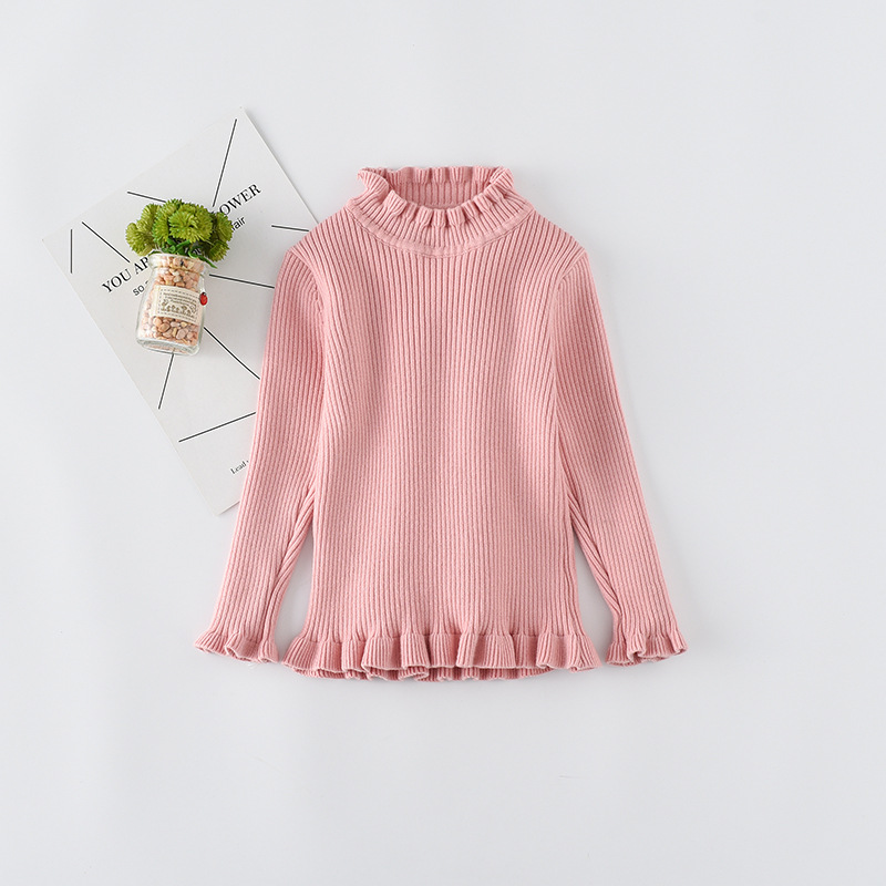 Girls' Sweater 1-2-3-4 Years Old Children's fleece-lined Warm Sweater Baby Girls' Thickened Long-Sleeved Base Sweater