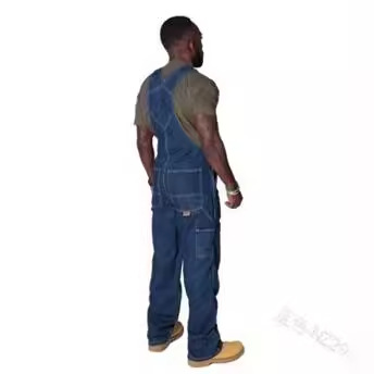 2024 Spring and Autumn European and American Foreign Trade New Men's Denim Overalls Fashion Casual Age-Reducing Loose Denim Trousers