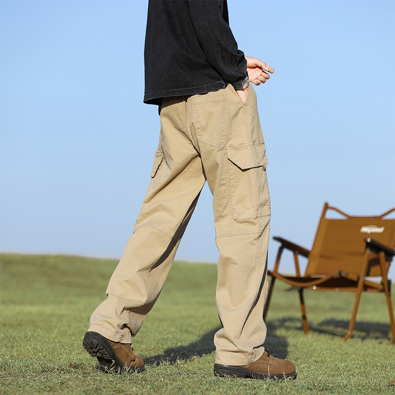 Casual pants men's spring and autumn new fashion brand plus size loose American overalls men's all-match elastic waist trousers