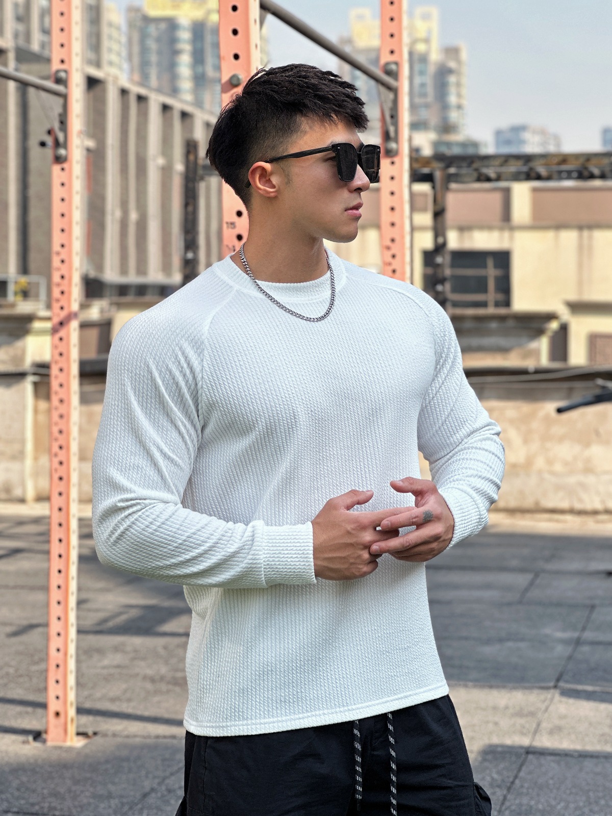 New autumn and winter round neck men's casual sports trend loose plus size pullover muscle loose snake pattern sweater long sleeve