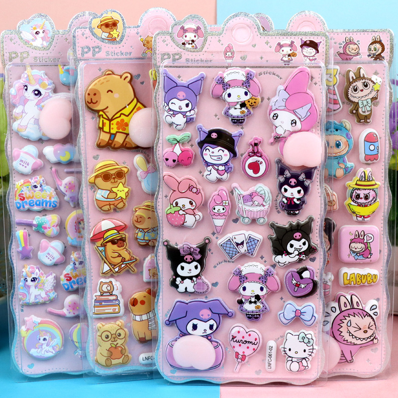 Утолщенные мягкие милые наклейки для снятия стресса для детей, мультяшный единорог Лабубу, животные Санрио, панда