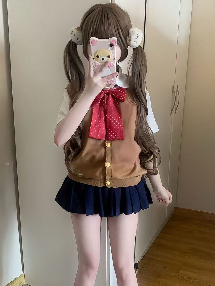 Japanese-Style College Tops Jk Uniform Set Student Kyushu Vest School Uniform Vest Shirt Pleated Skirt Complete Set for Women