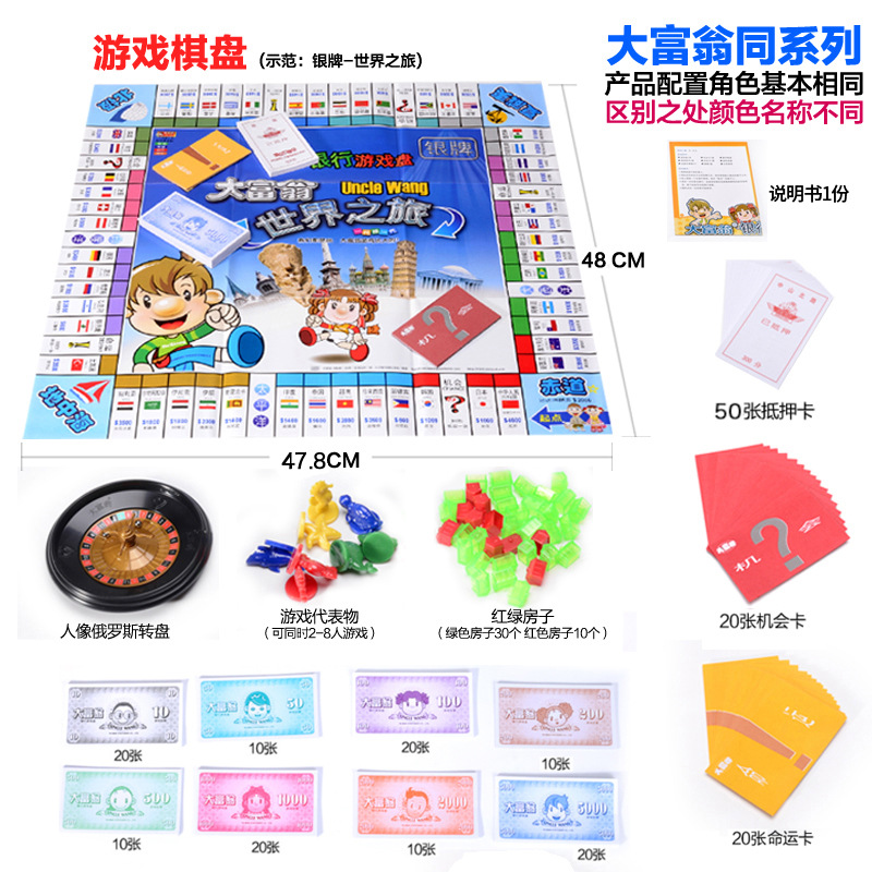 Authentic Monopoly World Journey China Journey Silver Medal Bronze Card Game Strong Hand Chess Puzzle Table Game Chess