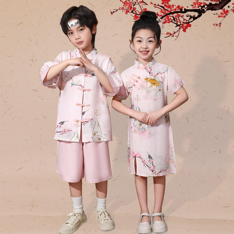 Китайский стиль костюма для детей, новый китайский ханфу для мальчиков, чонгсан для девочек, костюм для команды чирлидеров, выступление для учеников начальной школы