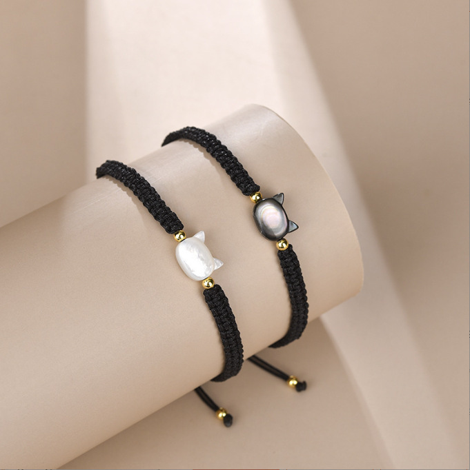 Cross-Border Popular Black and White Cat Woven Bracelets for Men and Women, Kuaishou Douyin Couple Models, Gifts for Besties and Girlfriends, Wholesale in Stock