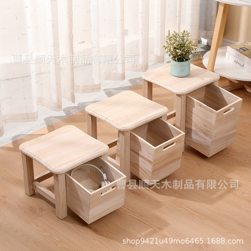 in stock Solid Wooden Stool Storage Small Stool Bedside Cabinet Stool Storage Stool Nordic Style Shoe Changing Stool Household Small Stool