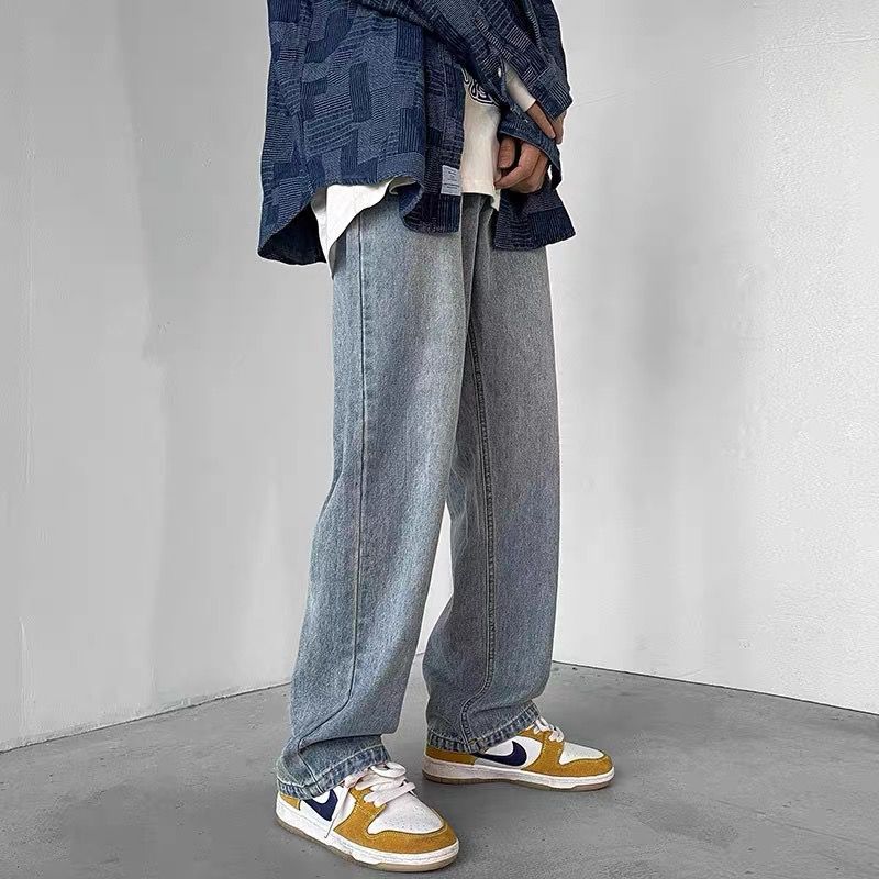 Spring and Autum Jeans Men's Trendyy Brand Loose-Fitting Cargo Pants Ins Hong Kong Style Hip-Hop Trendyy Dad Floor-Length Pants