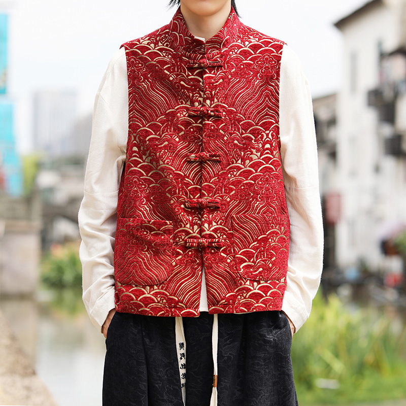 2025 Autumn and Winter New Chinese Style Men's Retro Button-Down Tang Suit Hanfu Large Size Loose Trendy Casual Vest for Men