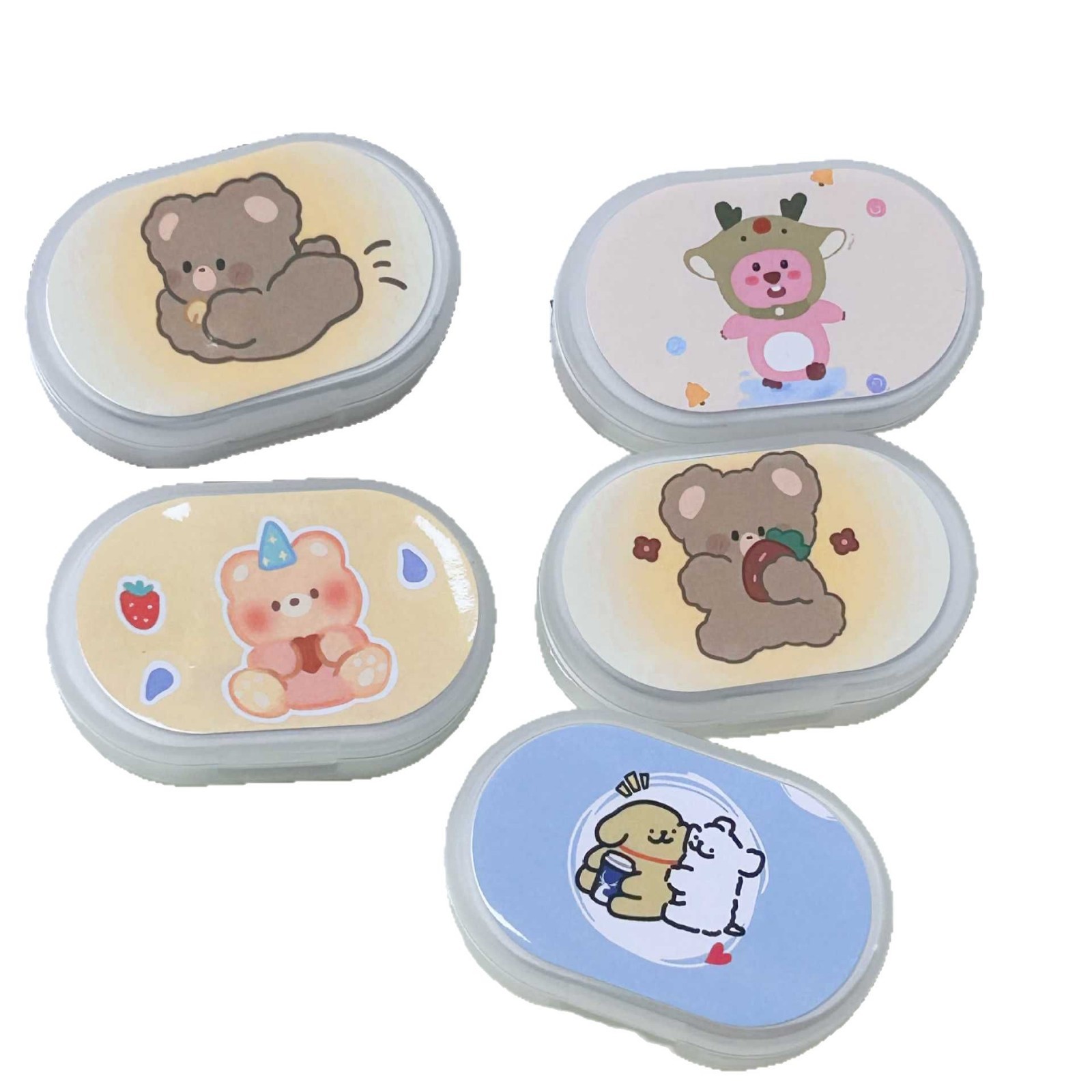 New Cute Cartoon Contact Lens Box Companion Box Double Box Contact Lens Box Tweezers Small Stick Portable Compact 1015