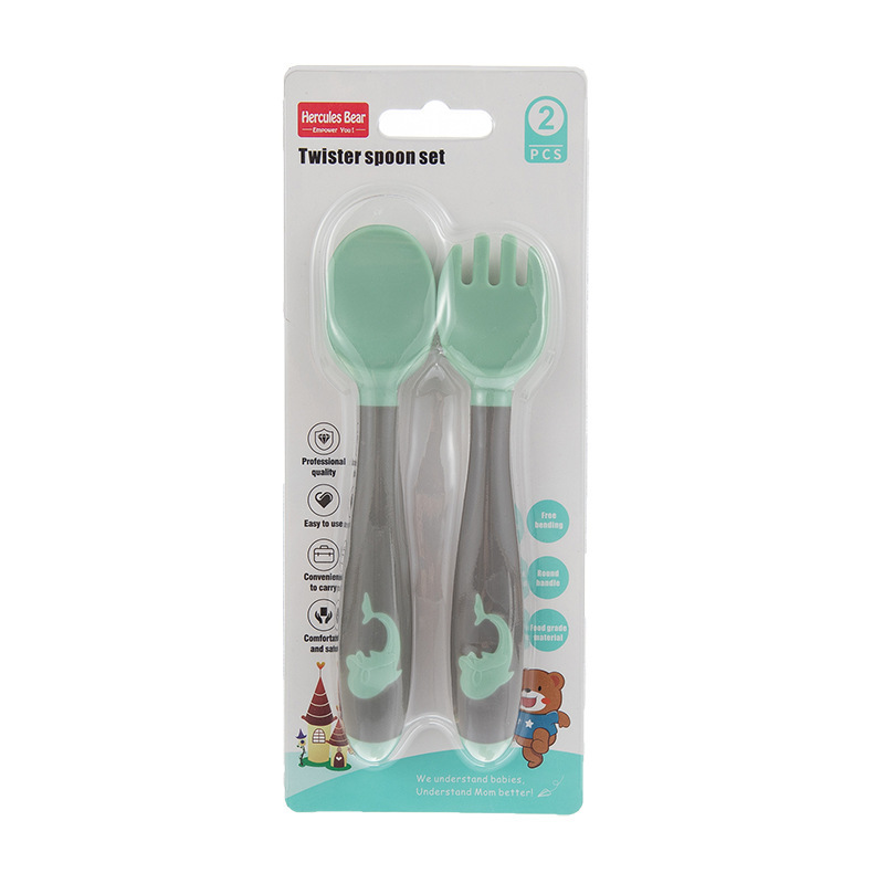 Foreign trade export children's training spoon baby twist fork spoon combination suit whale twist fork spoon combination