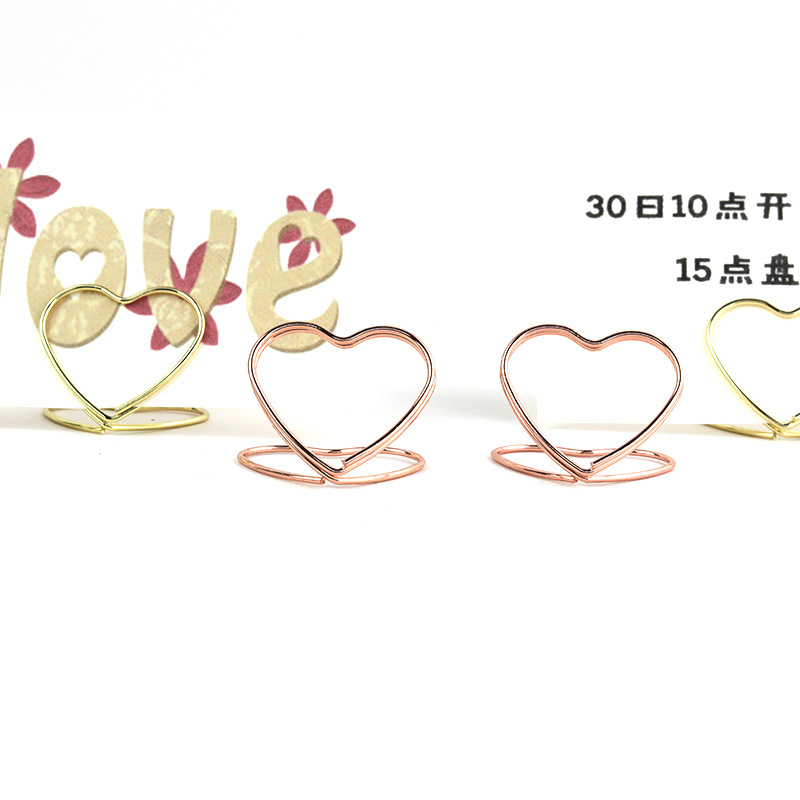 Factory wholesale heart-shaped metal desktop clip love note clip Golden shape photo message holder creative business card holder