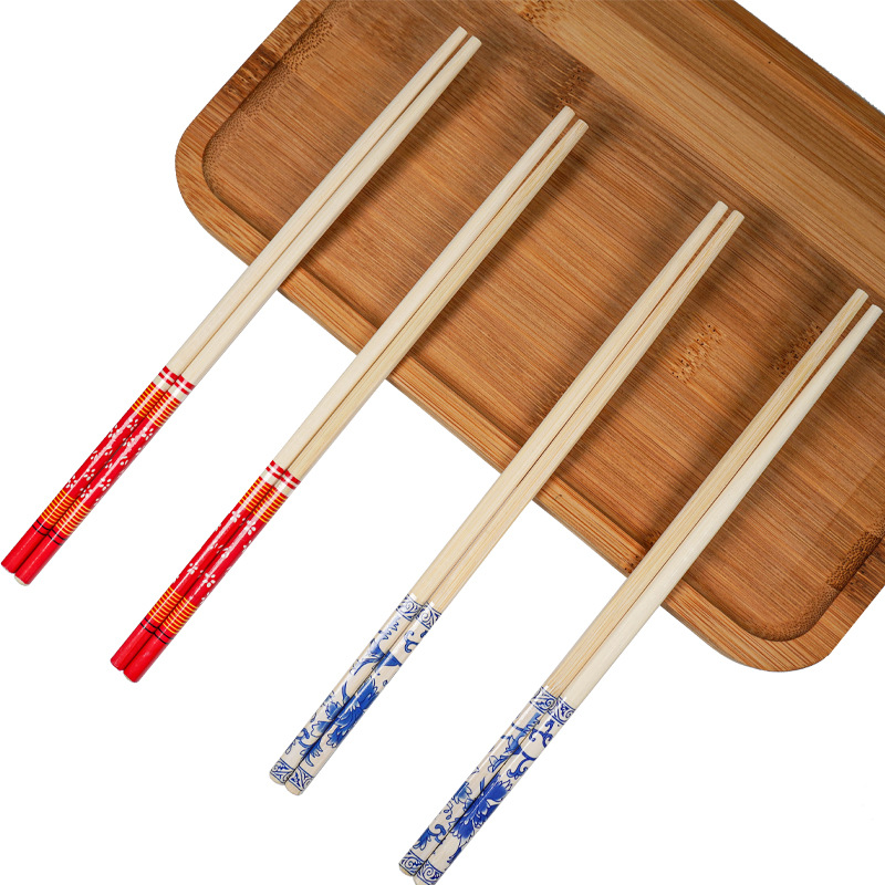 Disposable Blue and White Bamboo Chopsticks, 10 Pairs Per Pack, for Weddings, Home Use, Manufacturer Wholesale, Free Shipping, Floral Pattern, Carbonized, Takeout Chopsticks