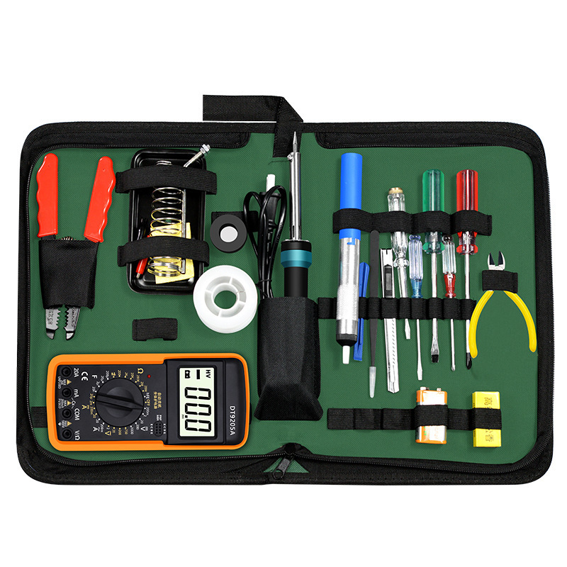 Student Tool Box Bag Combination Electrician Digital Repair Welding Household 23-Piece Soldering Iron Multimeter Set