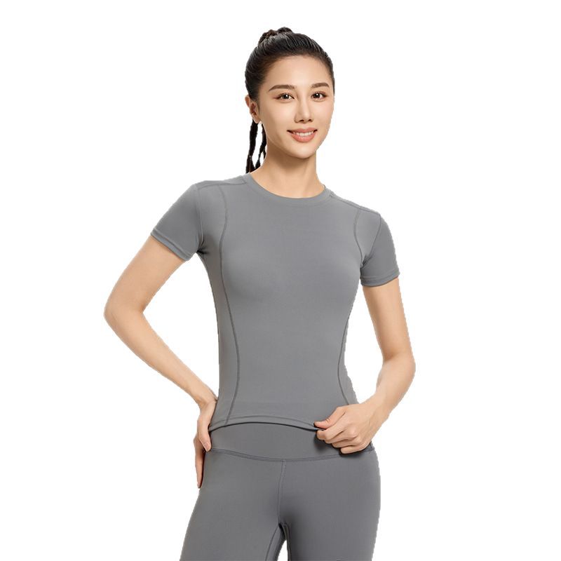 Lulu Yoga Clothing Sports Outdoor Running Quick-Drying Running Fitness Slimming Look Short-Sleeved Yoga Quick-Drying Clothing Tops for Women