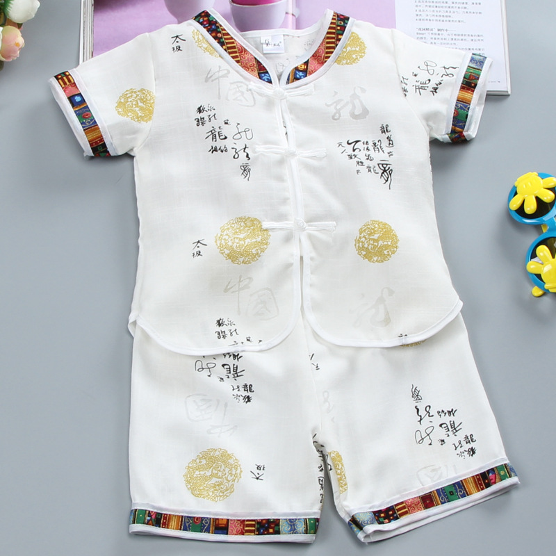 Детский костюм, костюм тан для мальчиков, короткий рукав, кунг-фу, китайский костюм, хлопок и лен, платье для одного года