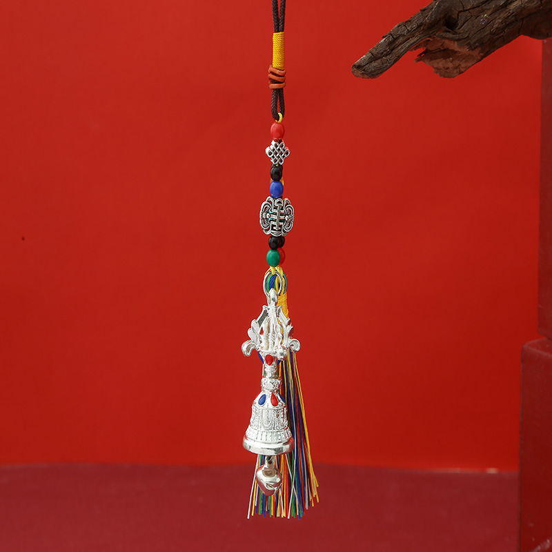 Xizang Alloy Two-Color Diamond Bell Tassel Pendant Car Bag Hanging Dual-Use Six-Character Mantra Creative Cultural Toy Hanging Jewelry