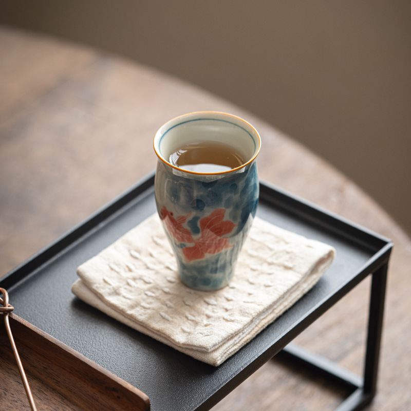 Nine Carpenter Style Hand-painted Antique Ink Tea Cup Household Ceramic Fragrant Cup Master Cup Single Cup Kung Fu Tea Set Tea Tasting Cup
