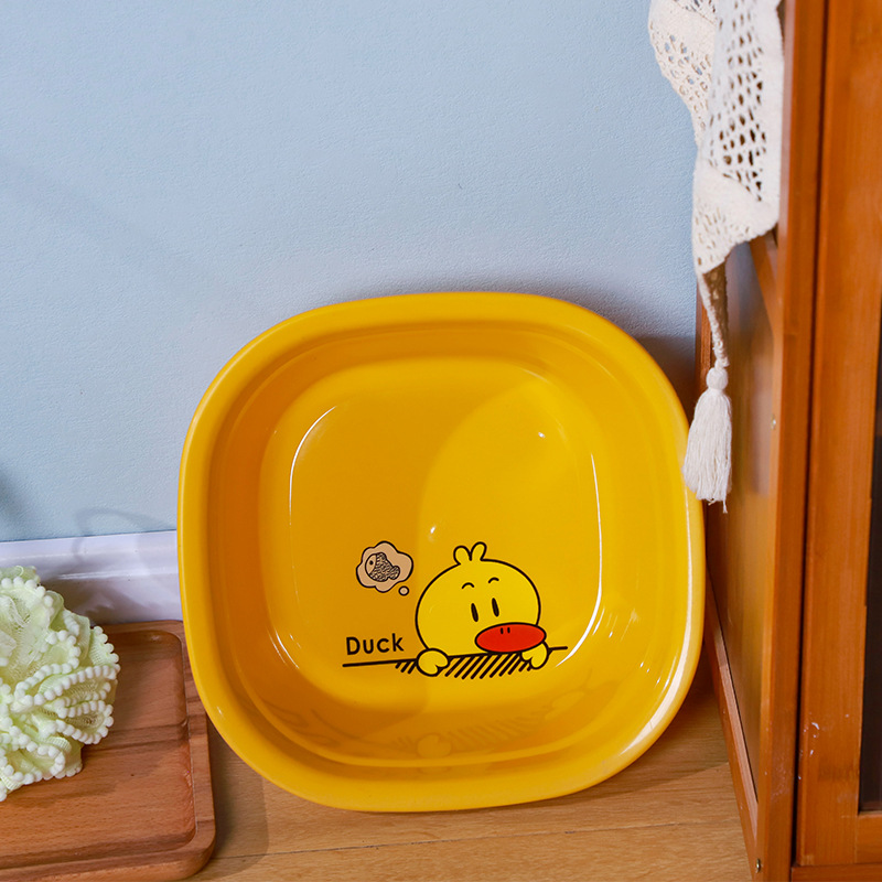 Little Yellow Duck Plastic Square Basin Household Thickeneded Cartoon Basin Baby Kidsren's Face Wash Basin Advertising Printed Square Basin
