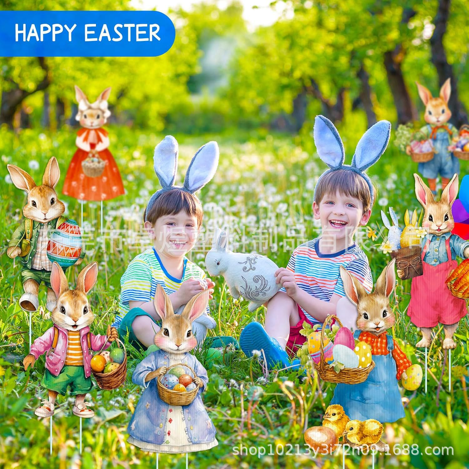12Pcs Easter Retro Rabbit Yard Signs Bunny Lawn Signs Plastic Outdoor Decorations Spring Easter