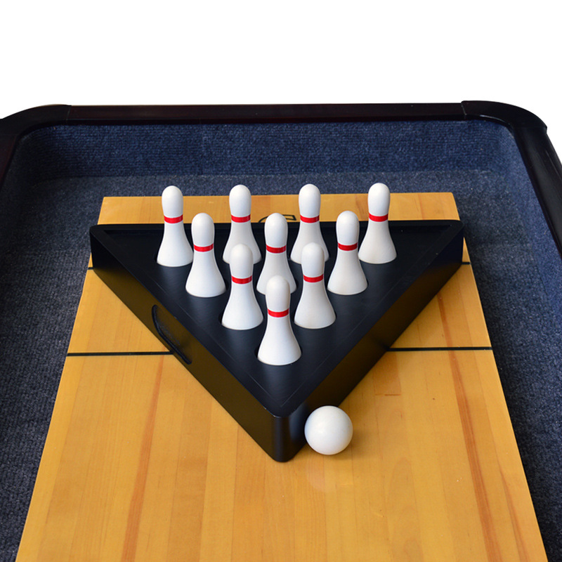 Solid wood bowling suit game set with shuffleboard table with handbag