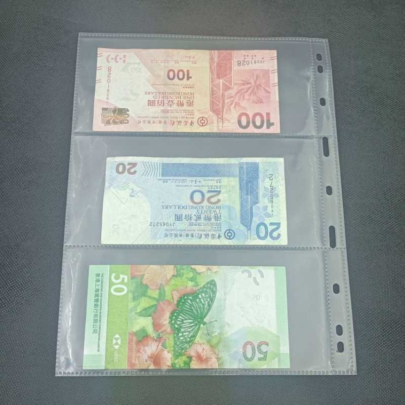 Customized 3-Line Stamp Banknote Storage Bag Transparent Pp Material 9-Hole Pp Bag Three Compartments