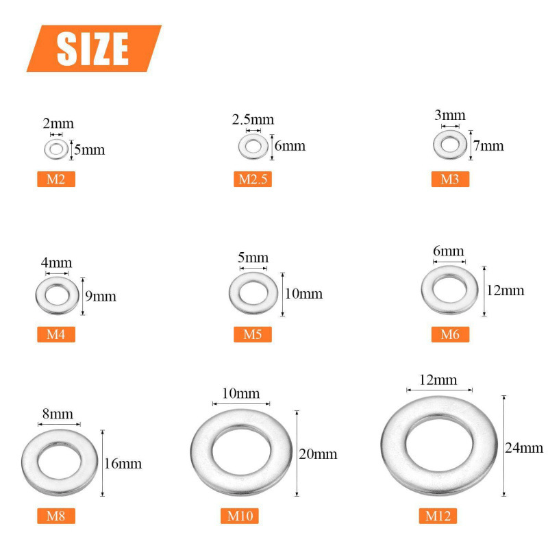 580Pcs Export Cross-Border M2-M12 Boxed Flat Gasket Gasket Set Metal Shock Absorption System Accessories