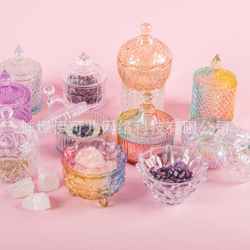 Glass Jar Candy Jar Aromatherapy Candle Jar Dried Fruit Jar Storage Ornaments Storage Box Jewelry Box Degaussing Bowl