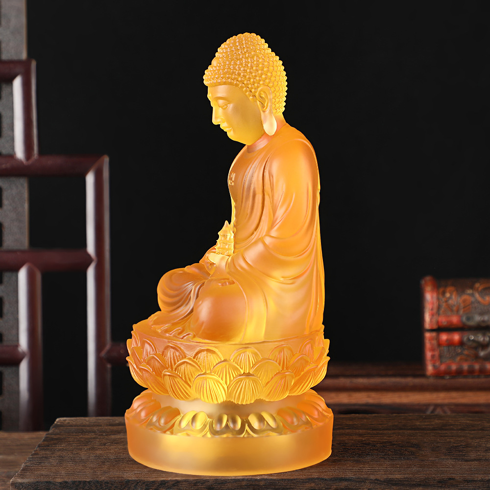 Buddha Statue Resin Ornaments Sanbao Buddha Medicine Master Buddha Home Living Room Home Eeryorial Temple Blue Glass Light Medicine Master Buddha