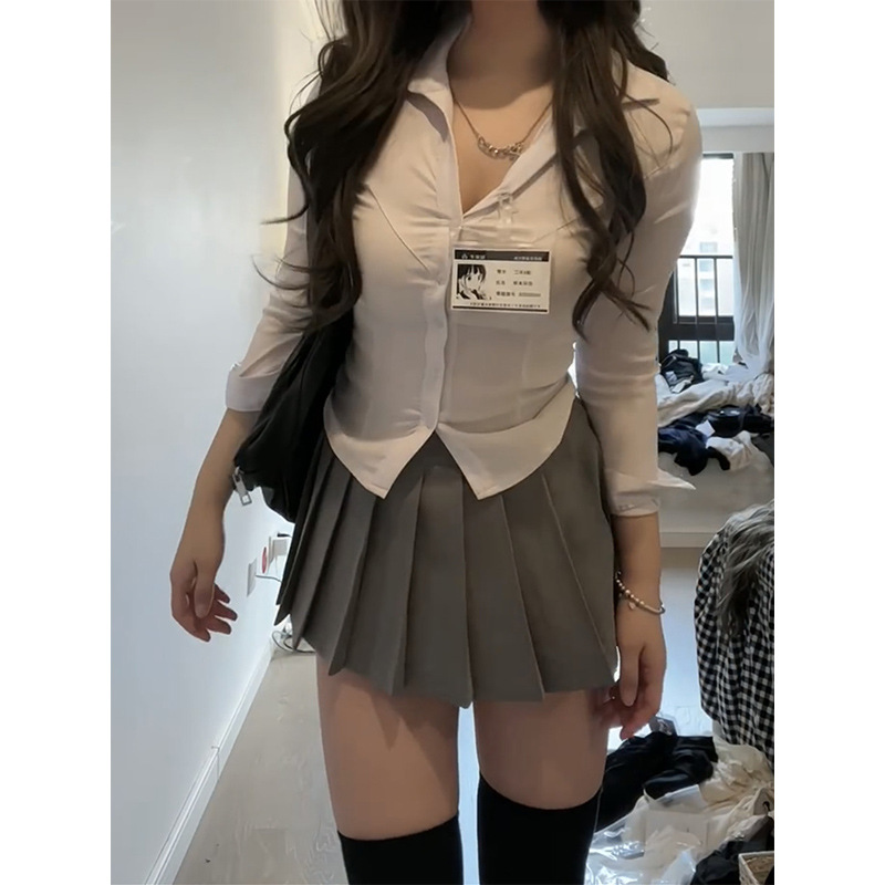 Униформа jk чистая хотела обтягивающая белая рубашка для женщин весна и осень колледж стиль облегающая топ с длинным рукавом