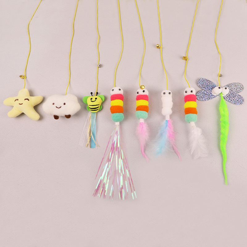 Новая игрушка для кошек, вытягивающаяся палка с пером, эластичная веревка для двери, забавные игрушки для кошек