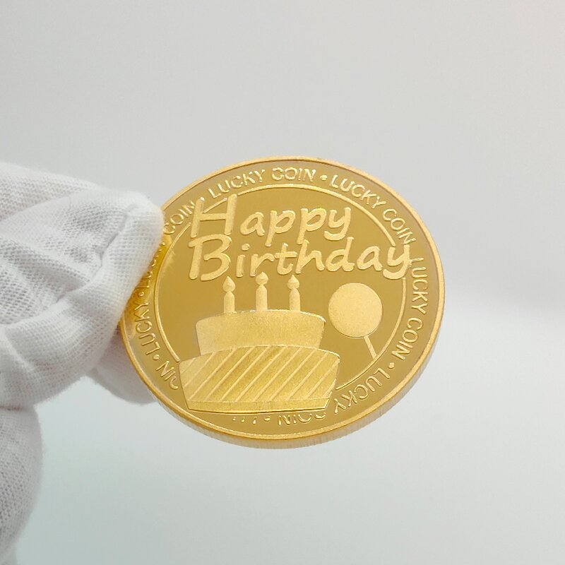 Cross-Border Birthday Cake Commemorative Coin, Four-Leaf Clover Lucky Coin, Birthday Gift Commemorative Medal, Birthday Coin Gold Coin
