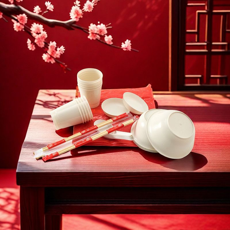 Disposable Tableware Set of 7 Pieces, Rice Bowl, Outdoor Dinner Plate, Picnic Camping Dining Set, Rice Fragrance Set, Factory Supply Chain