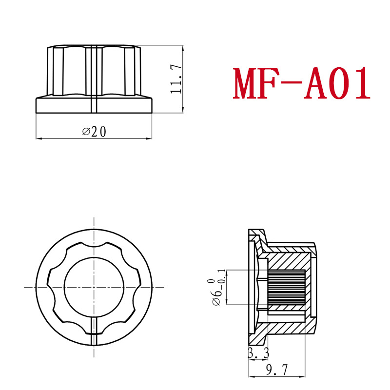 Zhejiang Chunxing MF-A01 potentiometer CD pattern knob cap adjusting cap inner hole 6mm plum handle ABS 12*20