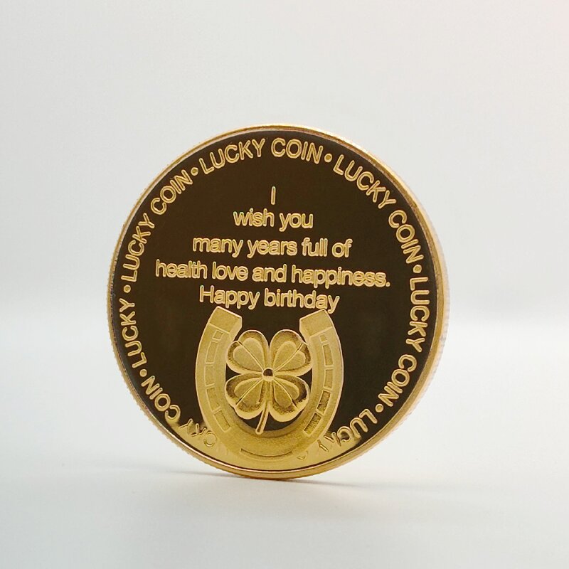 Cross-Border Birthday Cake Commemorative Coin, Four-Leaf Clover Lucky Coin, Birthday Gift Commemorative Medal, Birthday Coin Gold Coin