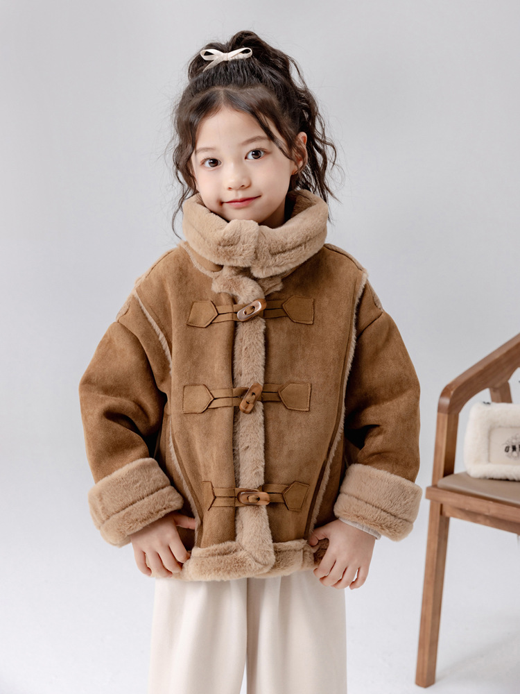 Girls' Autumn Outfit 2025 New Jacket Children's Stylish Thickened Fur Integrated Autumn and Winter Top for Girls Trendy