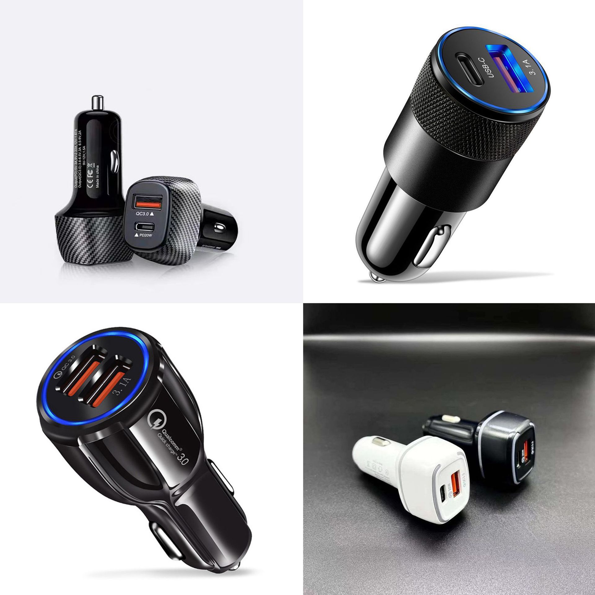 Кросс-бордерное автомобильное зарядное устройство малый стальной пушка Pd + боулинг + смайлик + углеродное волокно 15W и 38W двойная быстрая зарядка